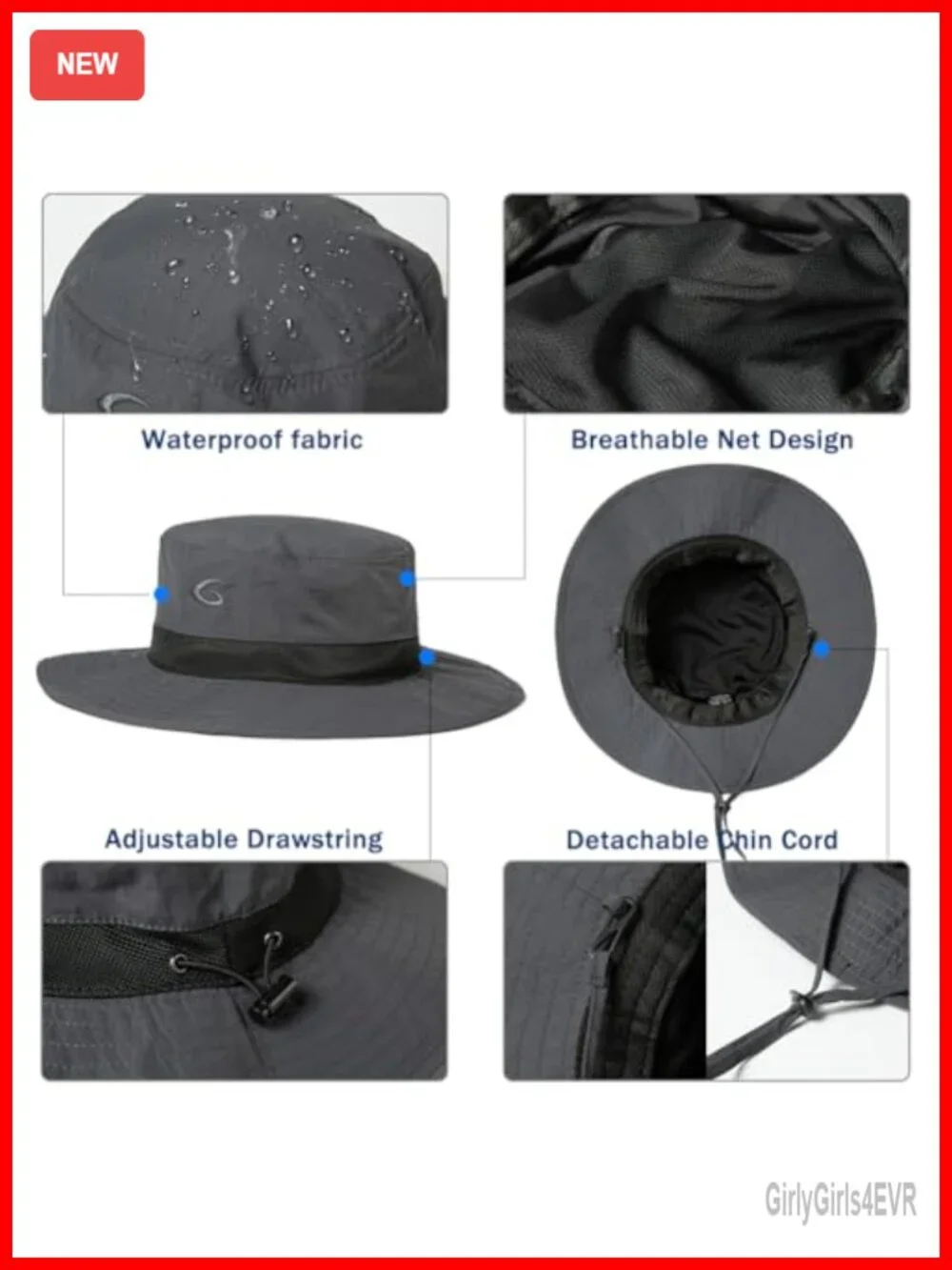 UPF 50+ Waterproof Wide Brim Bucket Sun Hat for Big Head Adjustable Packable